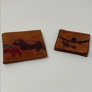 India Brown and Red Animal Print Wallet Set